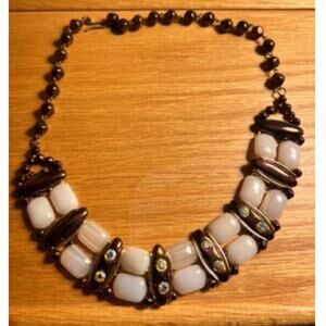 Vintage Choker / Necklace: Gold Opalescent Glass W/ AB Rhinestones